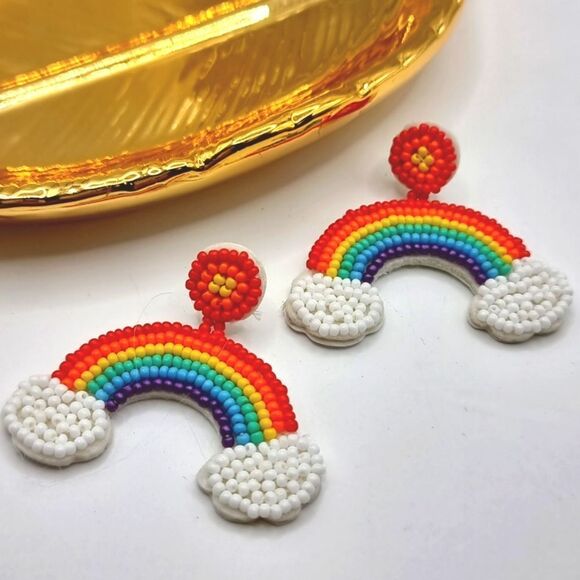 Bling RAINBOW seed bead earrings, Perfect for St Patty's Day and beyond - Picture 1 of 10